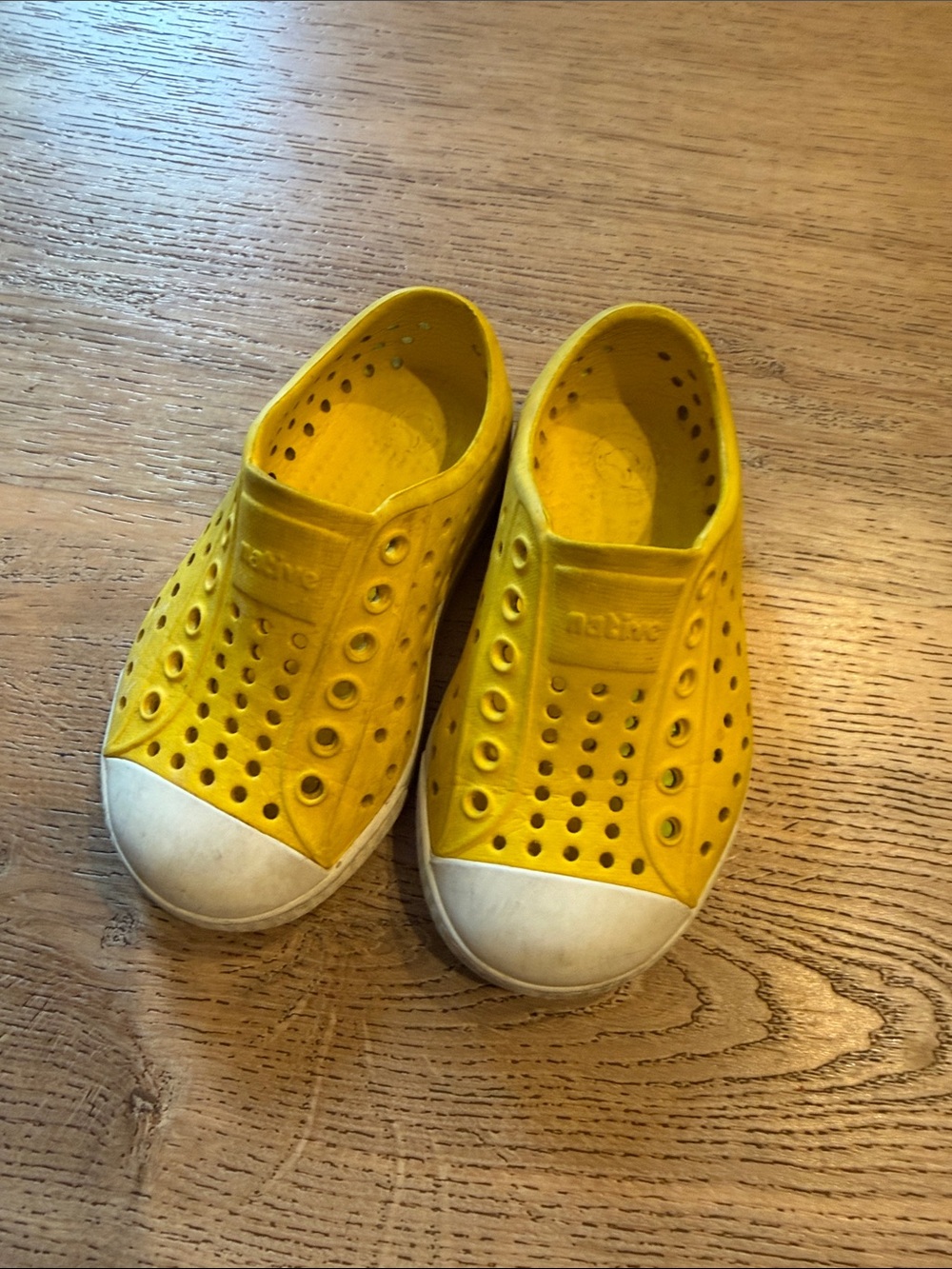 Native Kefferson Kids Slip-On Water Shoes in Yellow with White Toe Caps
